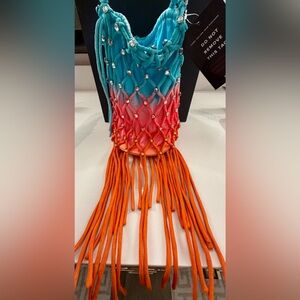 Retrofete - Pasha Fringe Crossbody Bag - New - Turquoise, Pink & Orange